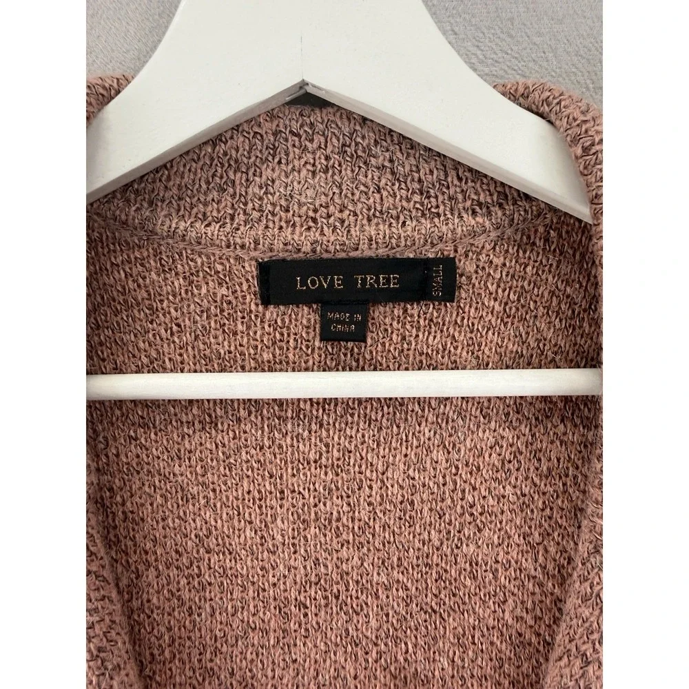 Love Tree Sleeveless Sweater Vest Long Cardigan Blush Coral Notch Collar Pockets